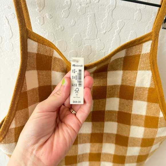 Madewell Hannah Gingham Apron Tank Rust Orange Gold Brown Sweater Material S - Picture 7 of 9